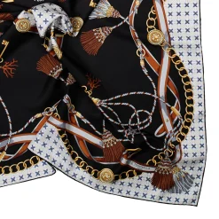 FOULARD IN SETA 90 NERO Microfantasia, nappine e chiavi