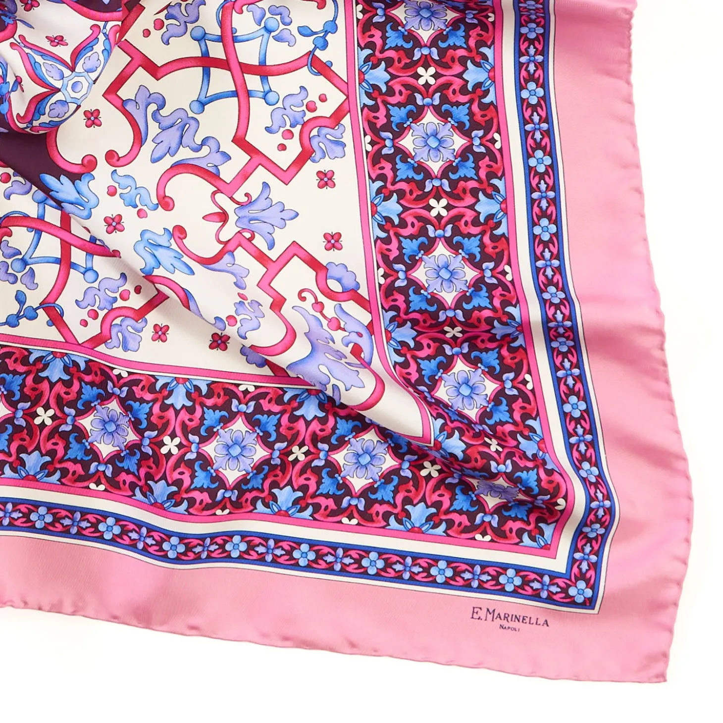 FOULARD IN SETA 90 ROSA Maiolica mediterranea