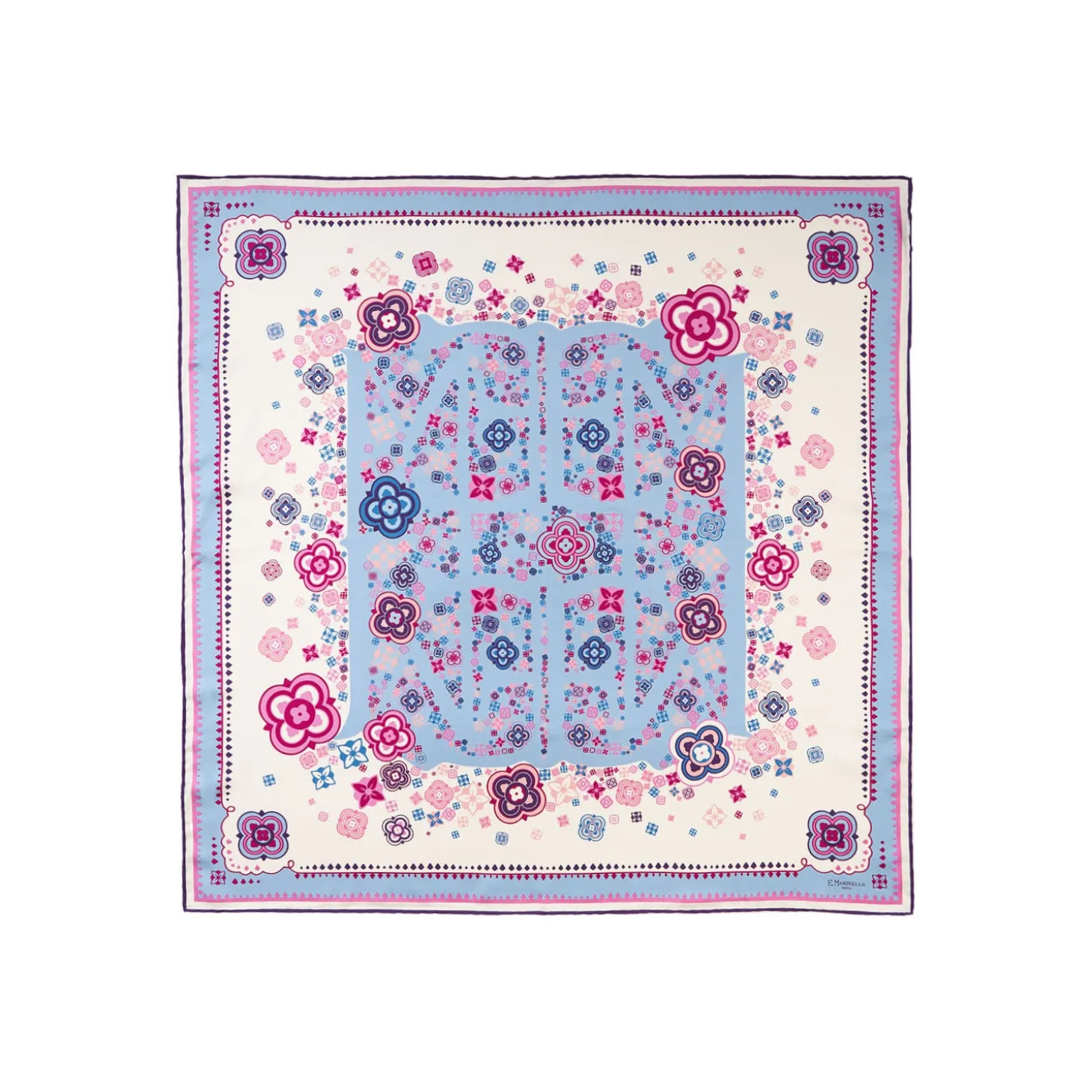 FOULARD IN SETA 90 ROSA World of archivio flowers 1961