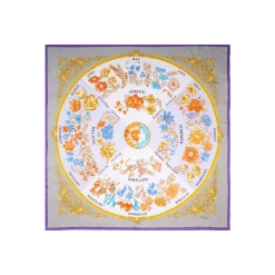 FOULARD IN SETA 90 VIOLA E TORTORA La ruota delle stagioni