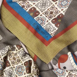 FOULARD VERDE CHIARO E GRIGIO IN LANA Motivo etnico