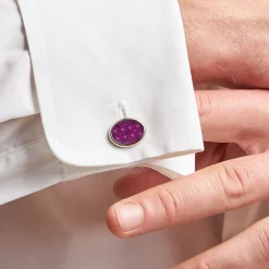 GEMELLI DA POLSO IN ARGENTO FUCSIA Con microfantasia fiore