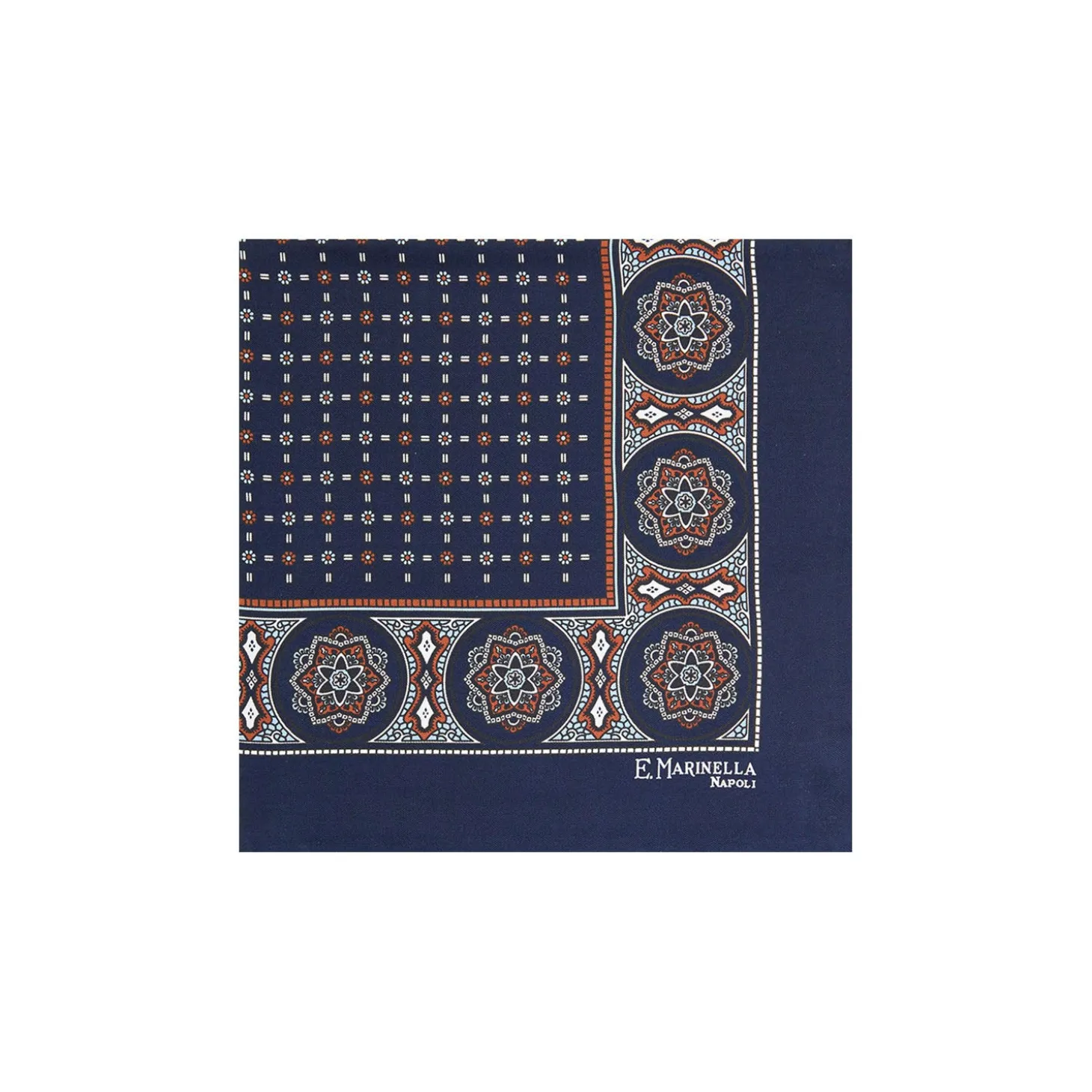 POCHETTE DA TASCHINO IN SETA STAMPATA A MANO BLU SCURO Microfantasia fiore