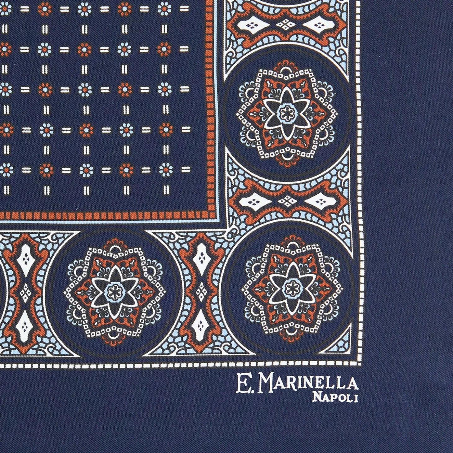 POCHETTE DA TASCHINO IN SETA STAMPATA A MANO BLU SCURO Microfantasia fiore