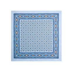 POCHETTE DA TASCHINO IN SETA STAMPATA A MANO AZZURRA Macrofantasia fiore