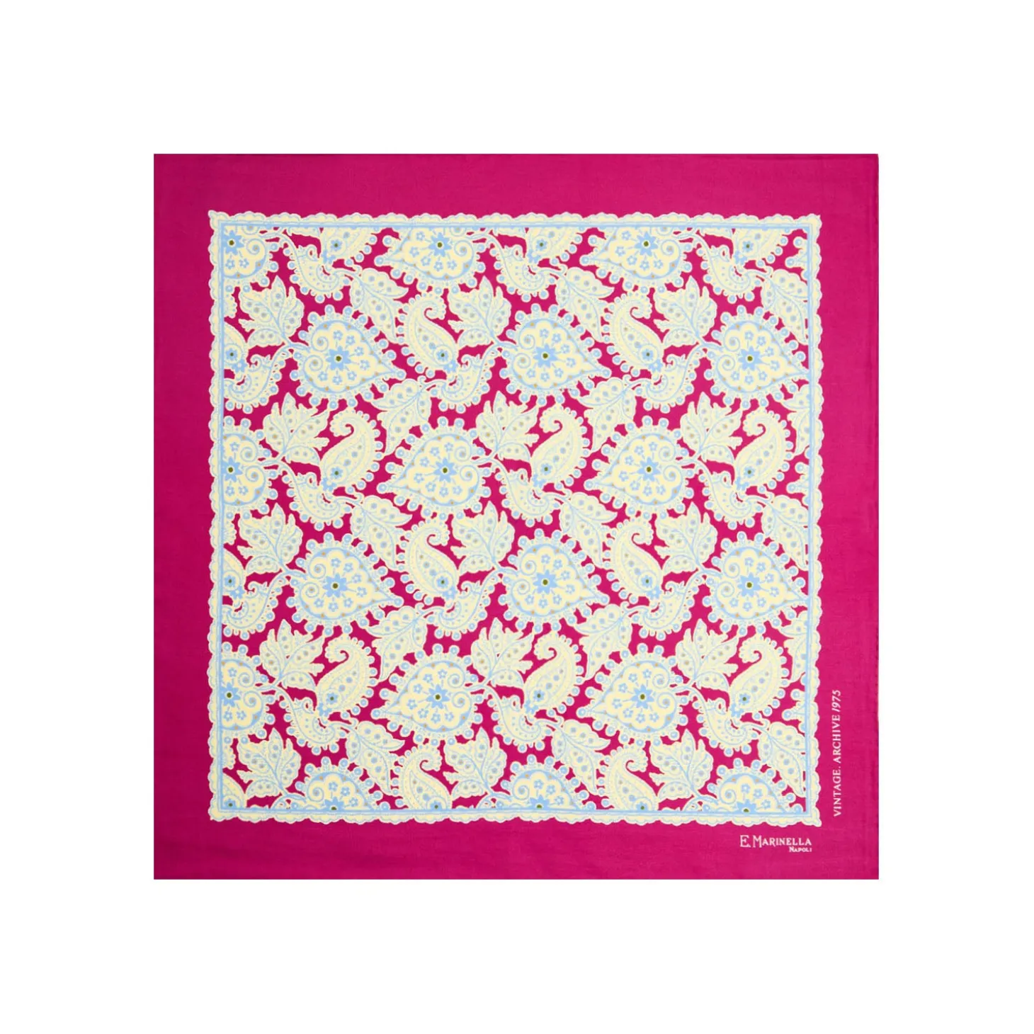 POCHETTE DA TASCHINO IN SETA STAMPATA A MANO FUCSIA Fantasia archivio 1975