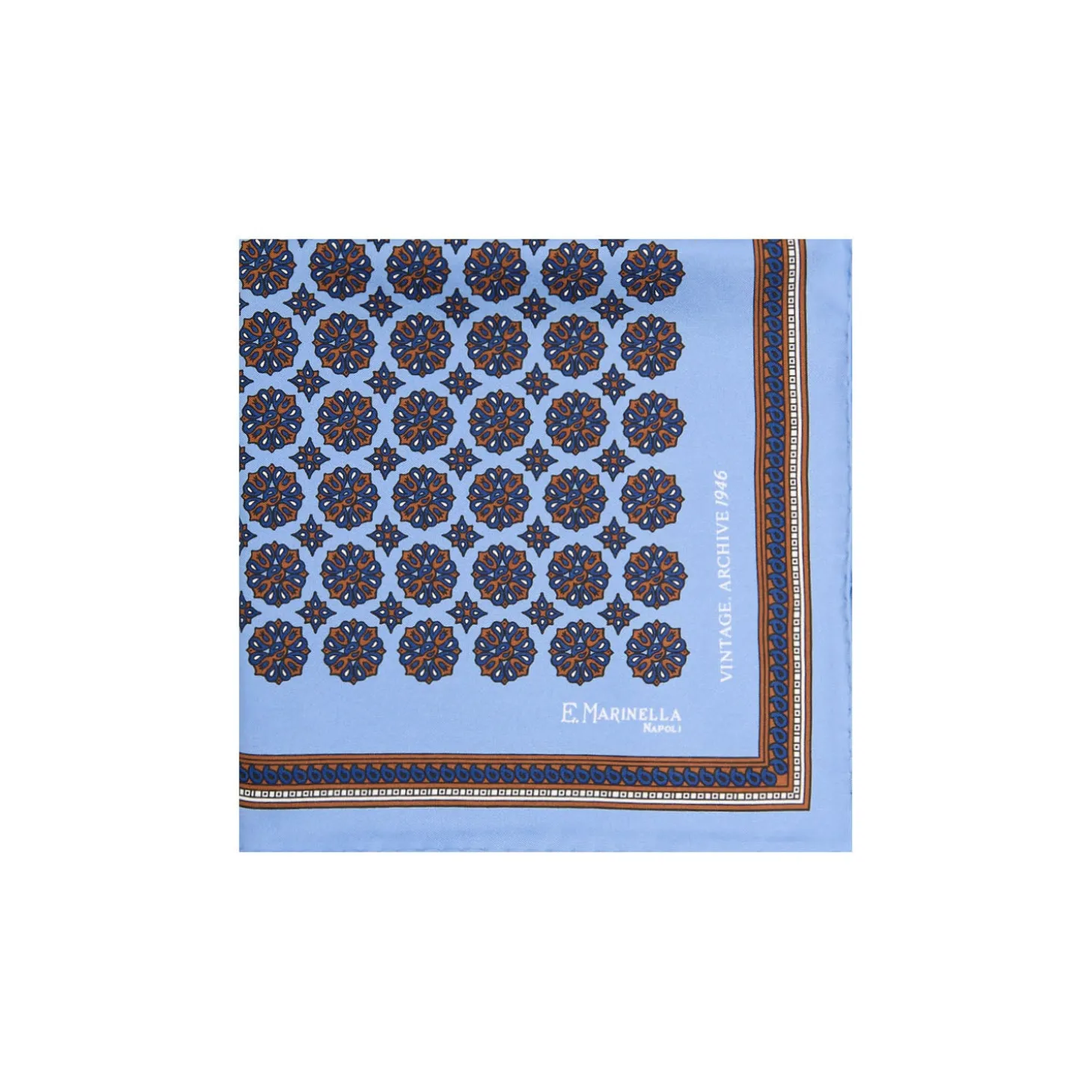 POCHETTE DA TASCHINO IN SETA STAMPATA A MANO AZZURRA Fantasia archivio 1946