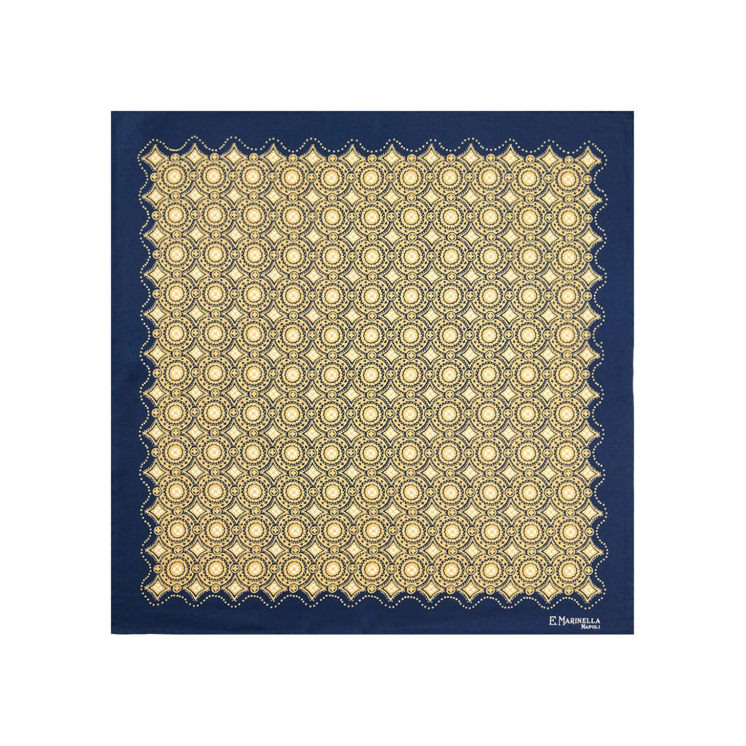 POCHETTE DA TASCHINO IN SETA STAMPATA A MANO BLU SCURO Macrofantasia fiore