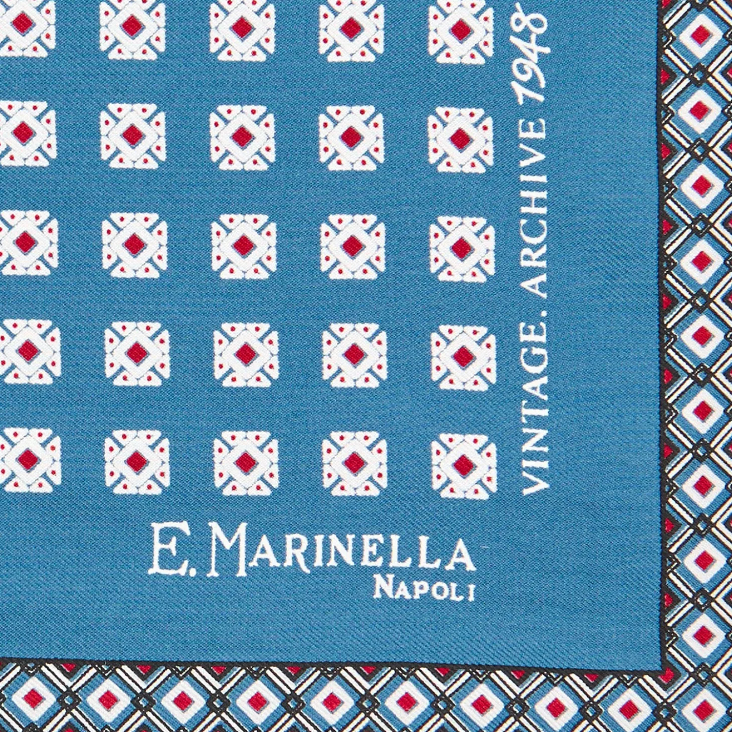 POCHETTE DA TASCHINO IN SETA STAMPATA A MANO BLU MEDIO Archivio pattern 1948