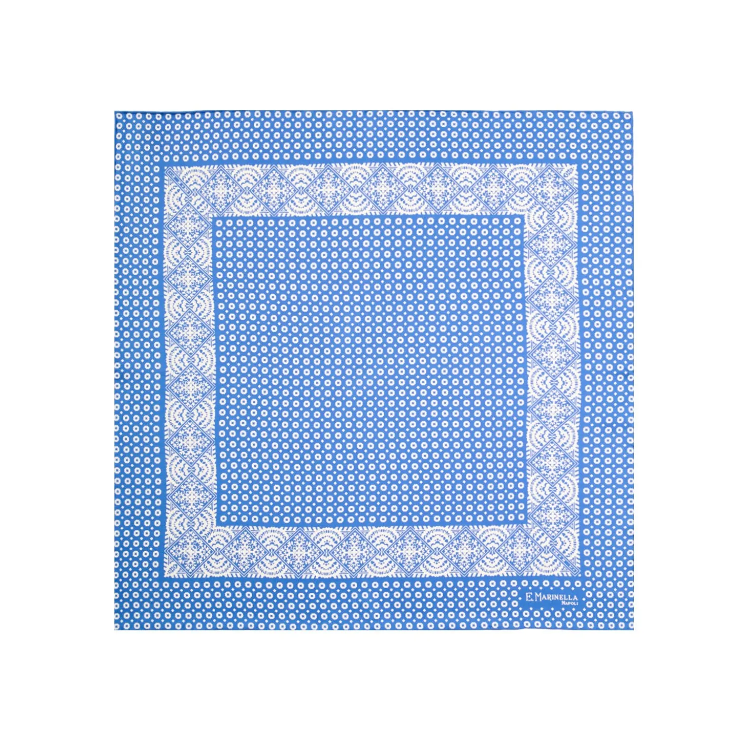 POCHETTE DA TASCHINO IN SETA STAMPATA A MANO BLU MEDIO Microfantasia fiore