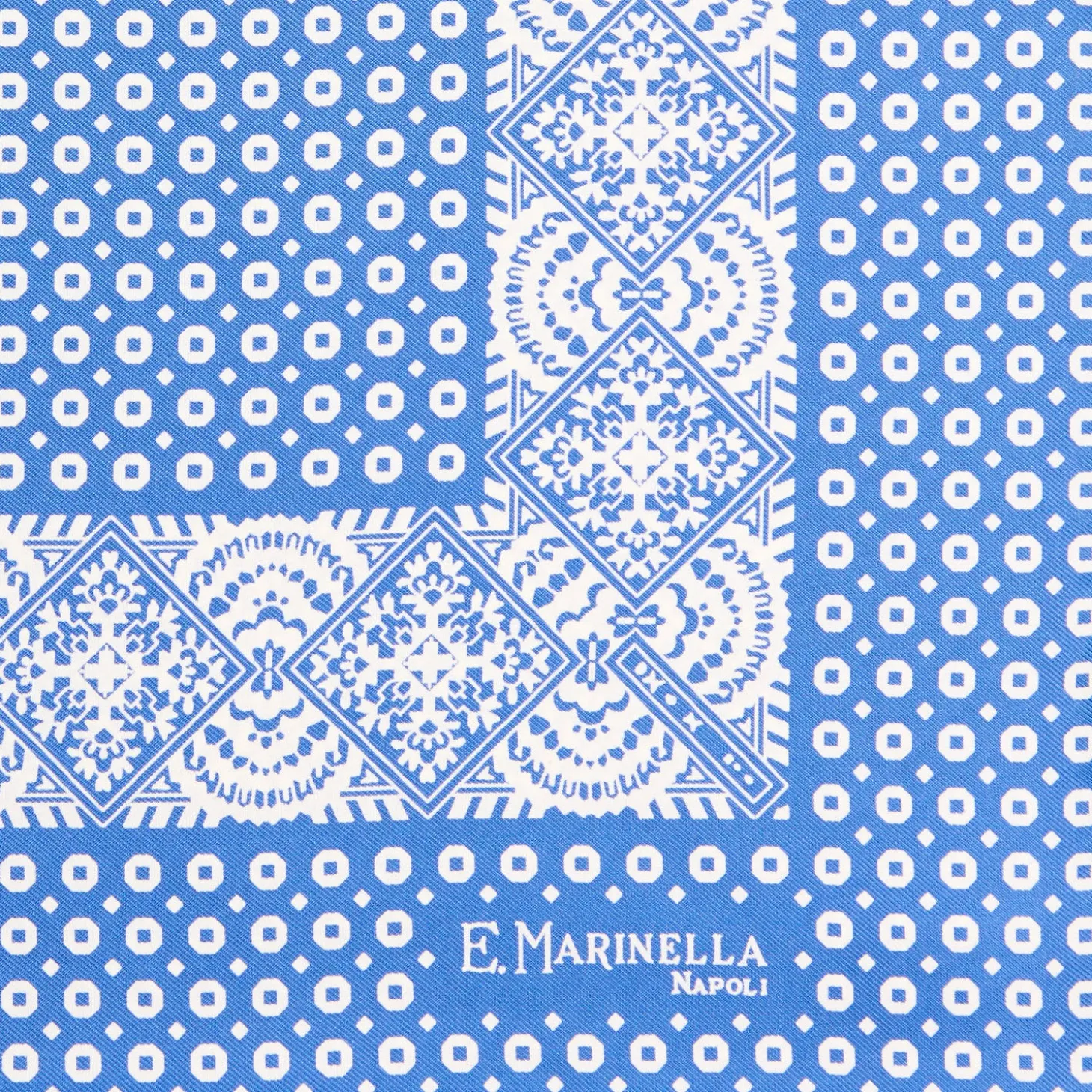 POCHETTE DA TASCHINO IN SETA STAMPATA A MANO BLU MEDIO Microfantasia fiore
