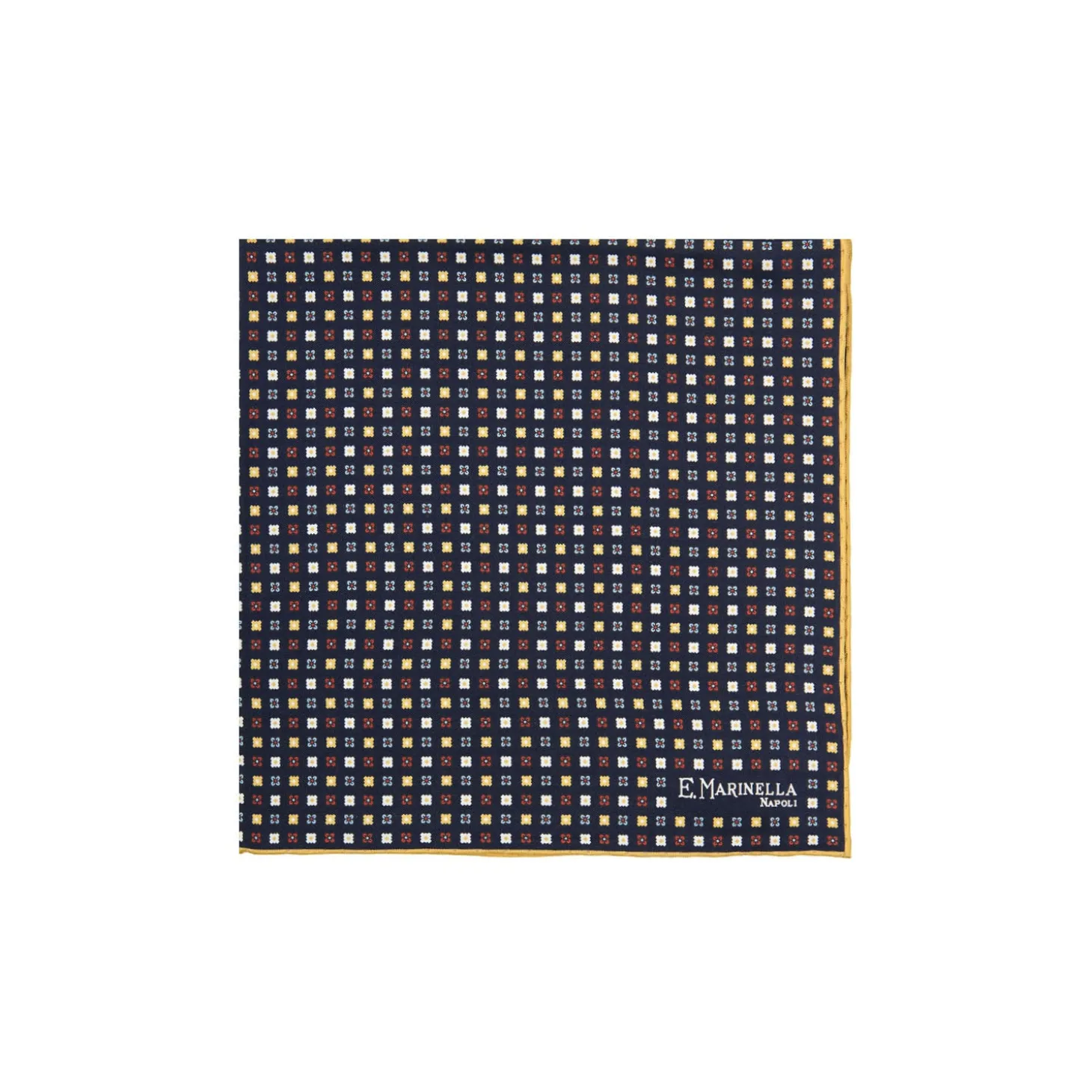 POCHETTE DA TASCHINO IN SETA STAMPATA A MANO BLU SCURO Microfantasia fiore