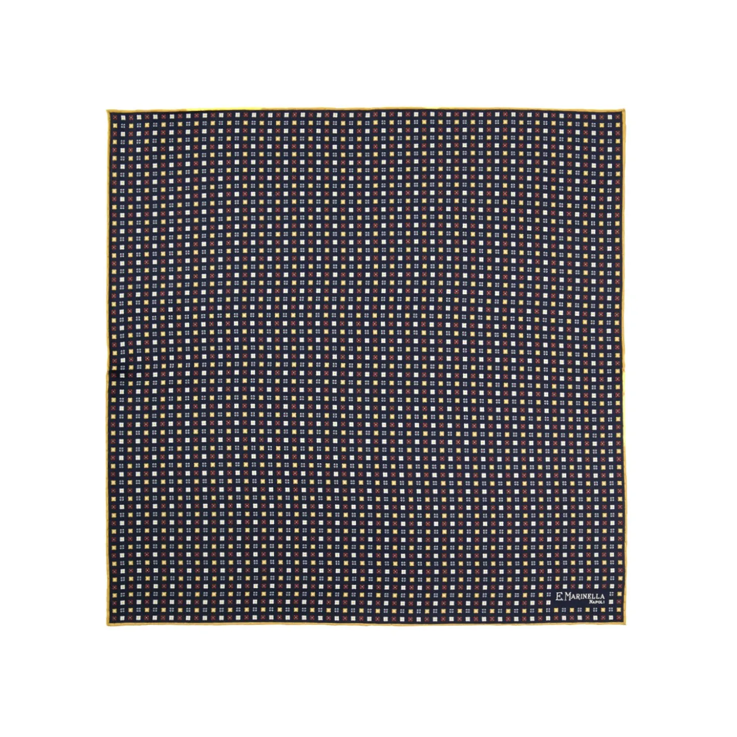 POCHETTE DA TASCHINO IN SETA STAMPATA A MANO BLU SCURO Microfantasia fiore