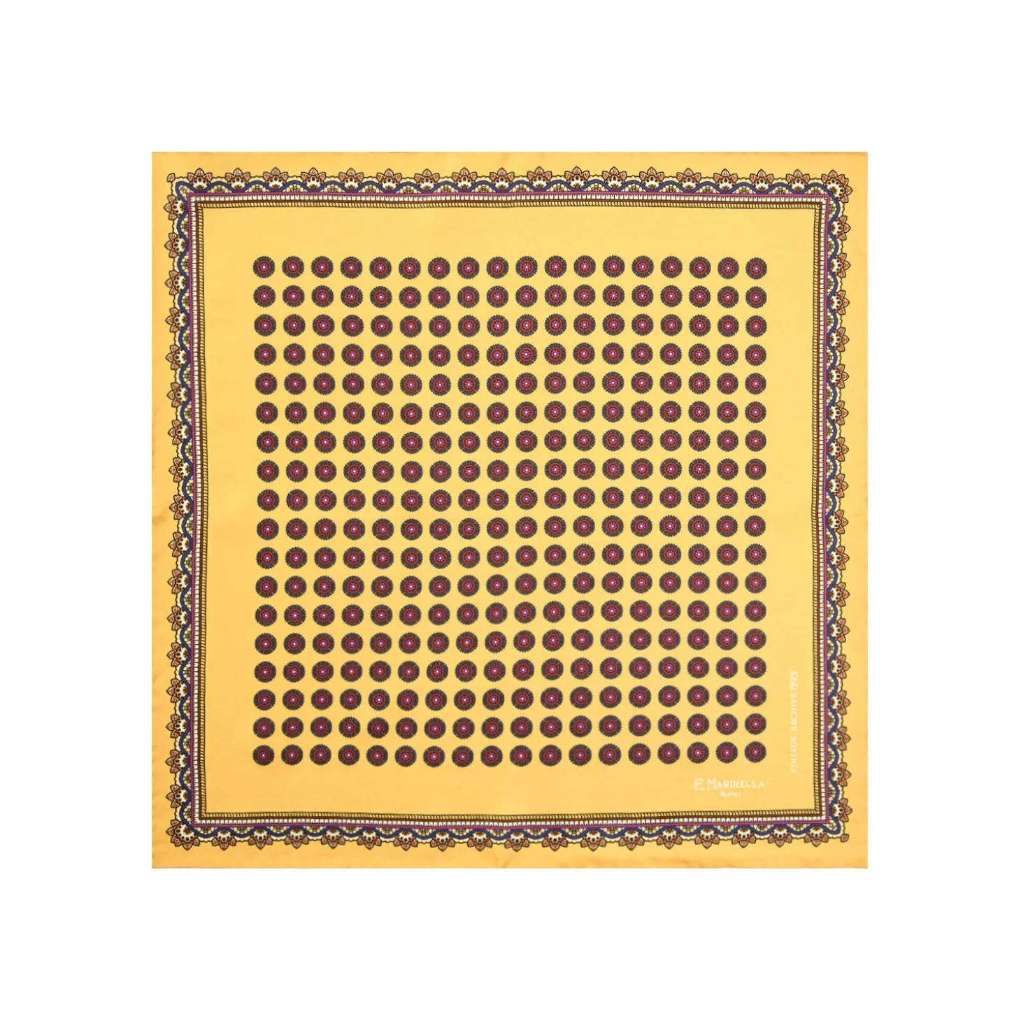 POCHETTE DA TASCHINO IN SETA STAMPATA A MANO GIALLA Fantasia archivio 1975