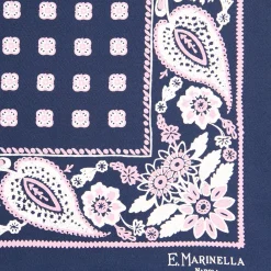 POCHETTE DA TASCHINO IN SETA STAMPATA A MANO BLU SCURO Microfantasia fiore