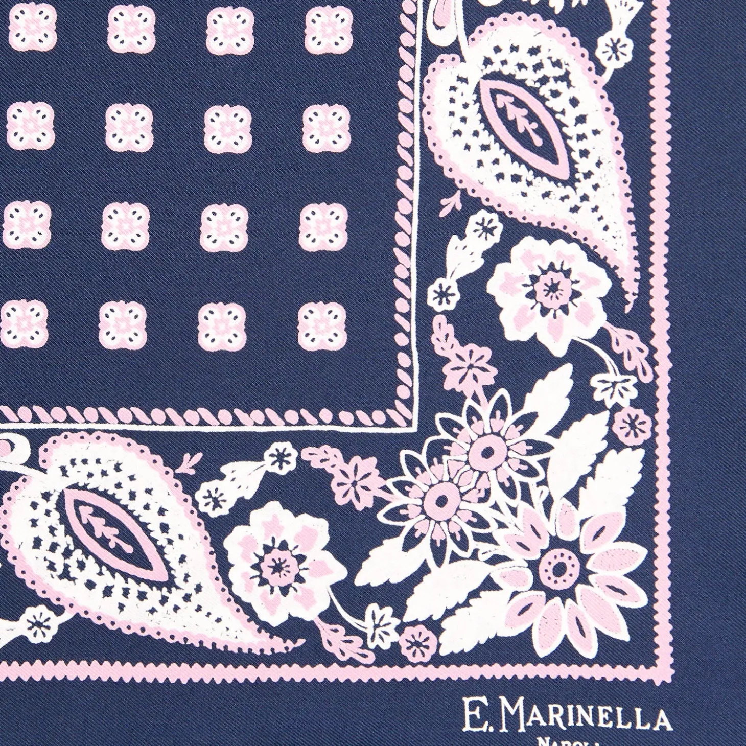 POCHETTE DA TASCHINO IN SETA STAMPATA A MANO BLU SCURO Microfantasia fiore