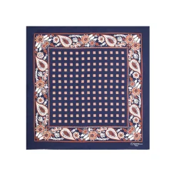 POCHETTE DA TASCHINO IN SETA STAMPATA A MANO BLU SCURO Microfantasia fiore