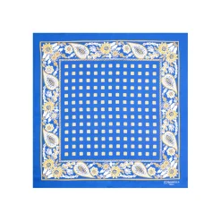POCHETTE DA TASCHINO IN SETA STAMPATA A MANO BLU SCURO Microfantasia fiore
