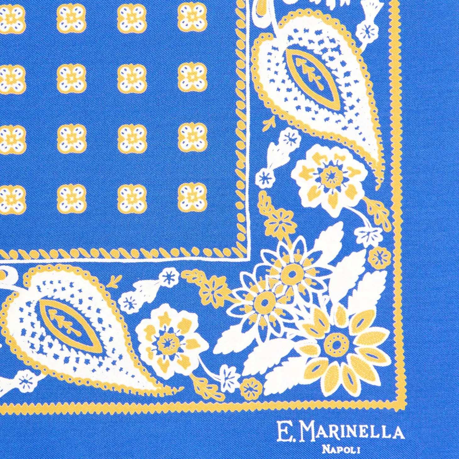POCHETTE DA TASCHINO IN SETA STAMPATA A MANO BLU SCURO Microfantasia fiore