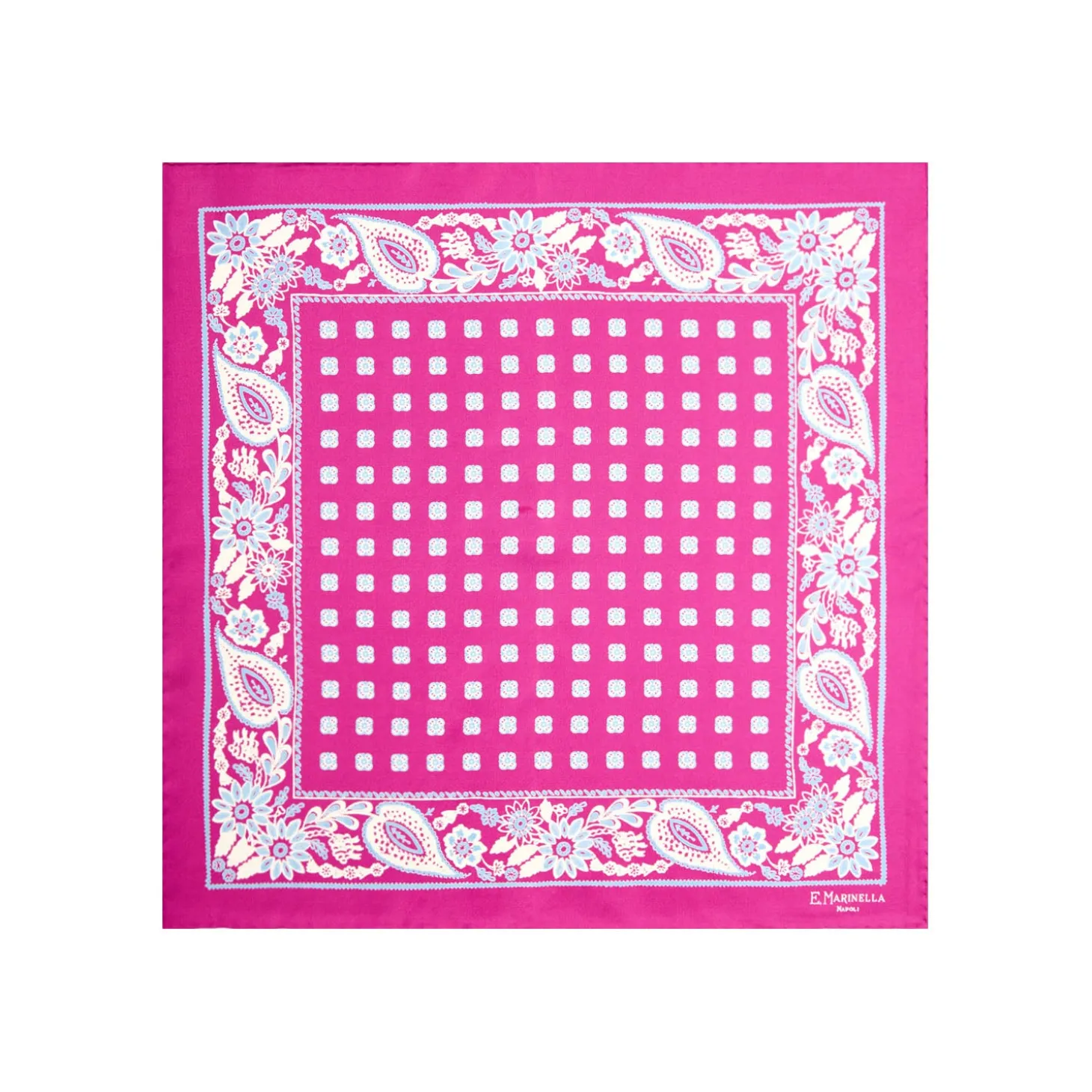 POCHETTE DA TASCHINO IN SETA STAMPATA A MANO FUCSIA Microfantasia fiore
