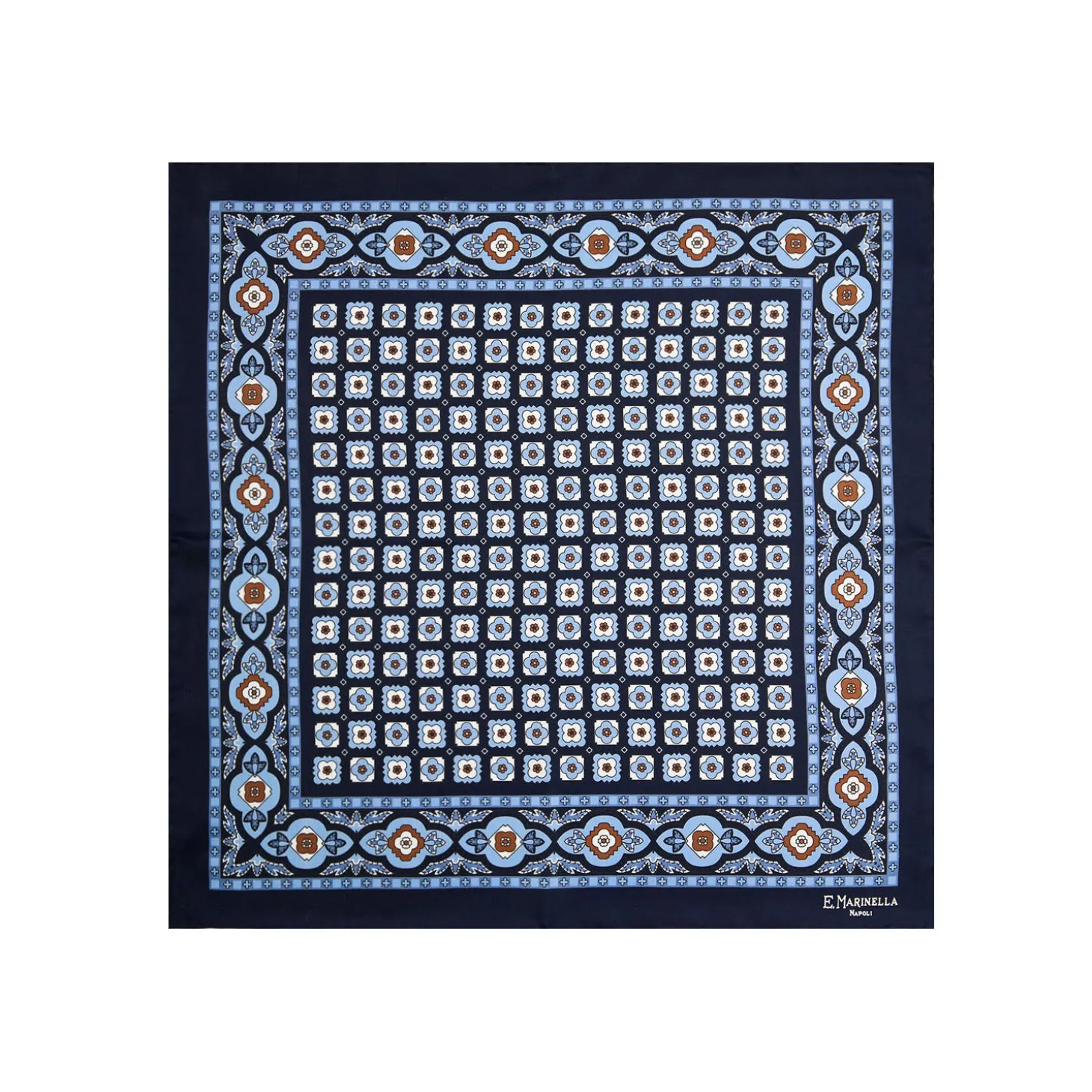POCHETTE DA TASCHINO IN SETA STAMPATA A MANO BLU SCURO Microfantasia fiore