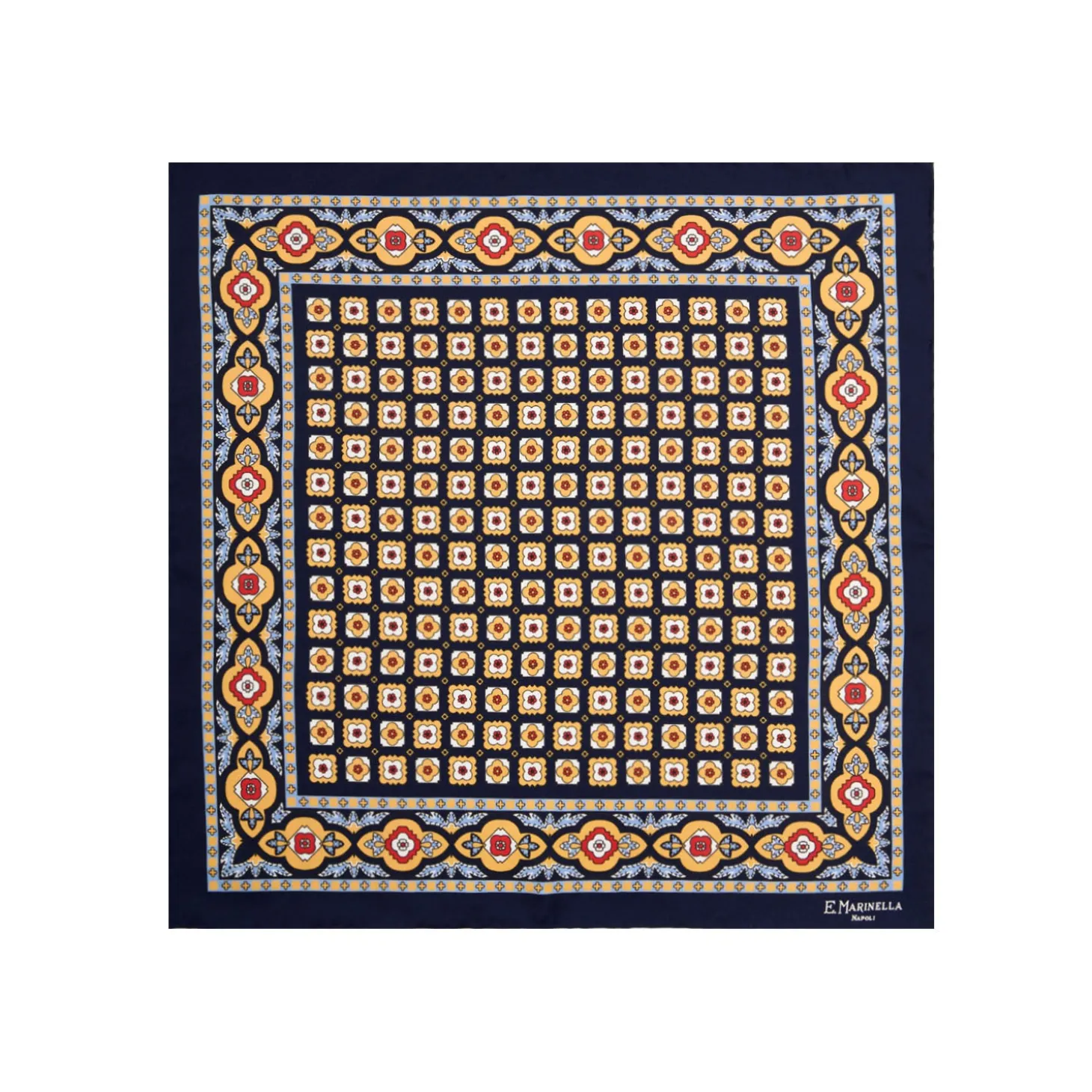 POCHETTE DA TASCHINO IN SETA STAMPATA A MANO BLU SCURO Microfantasia fiore