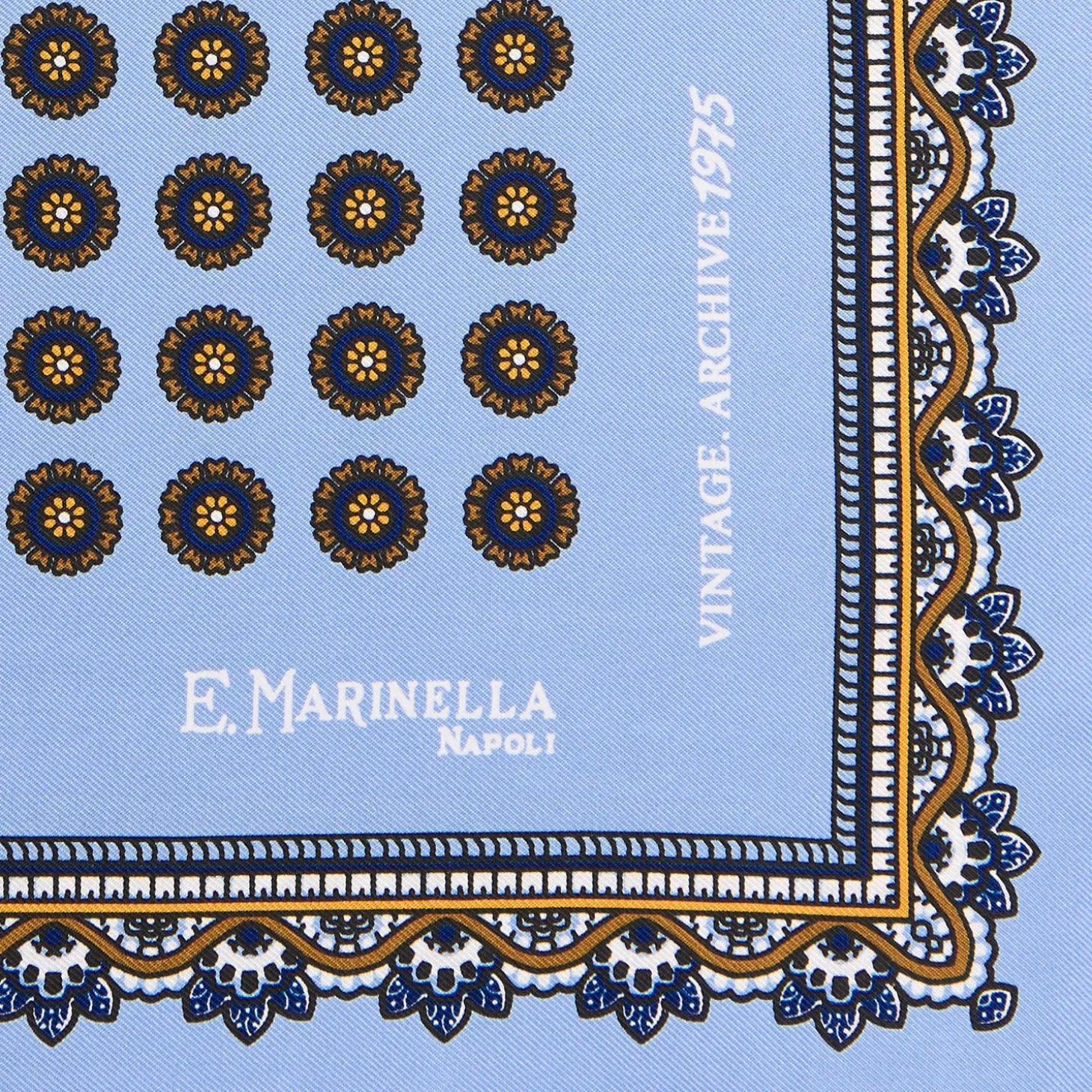 POCHETTE DA TASCHINO IN SETA STAMPATA A MANO AZZURRA Fantasia archivio 1975