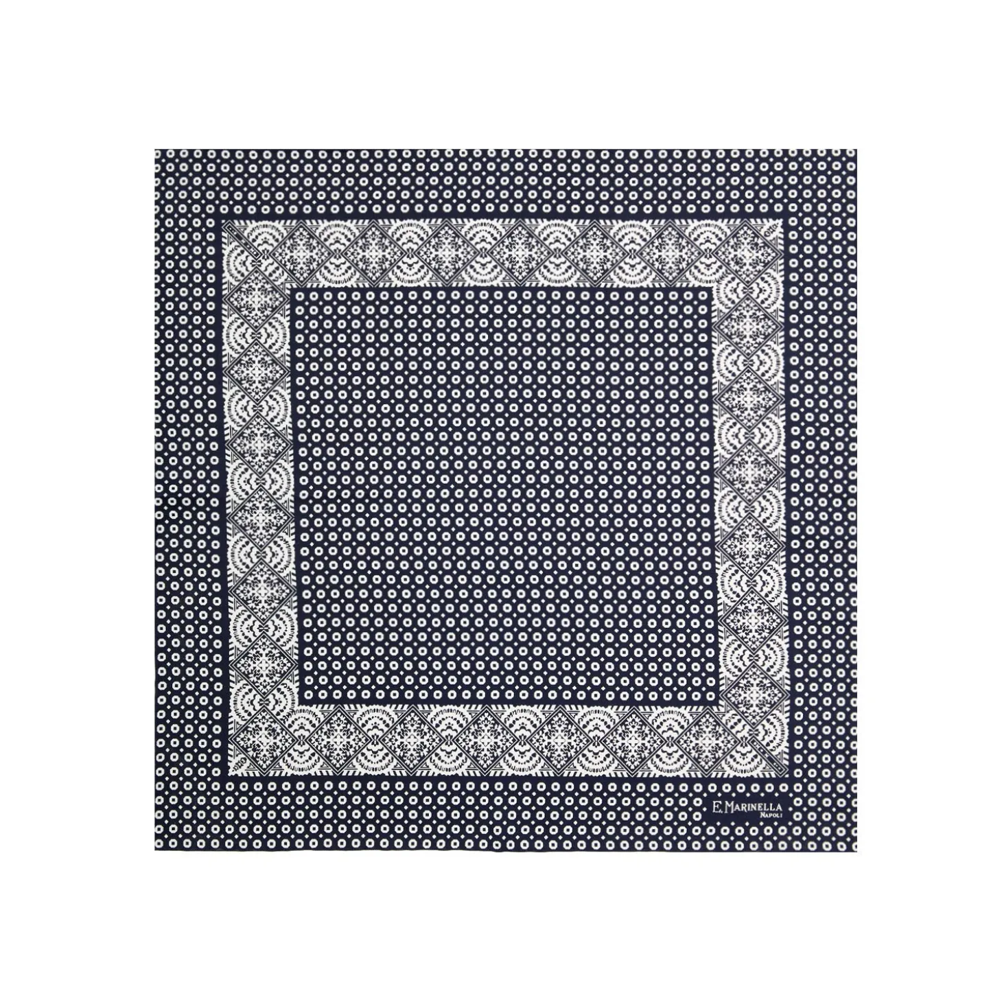 POCHETTE DA TASCHINO IN SETA STAMPATA A MANO BLU SCURO Microfantasia fiore