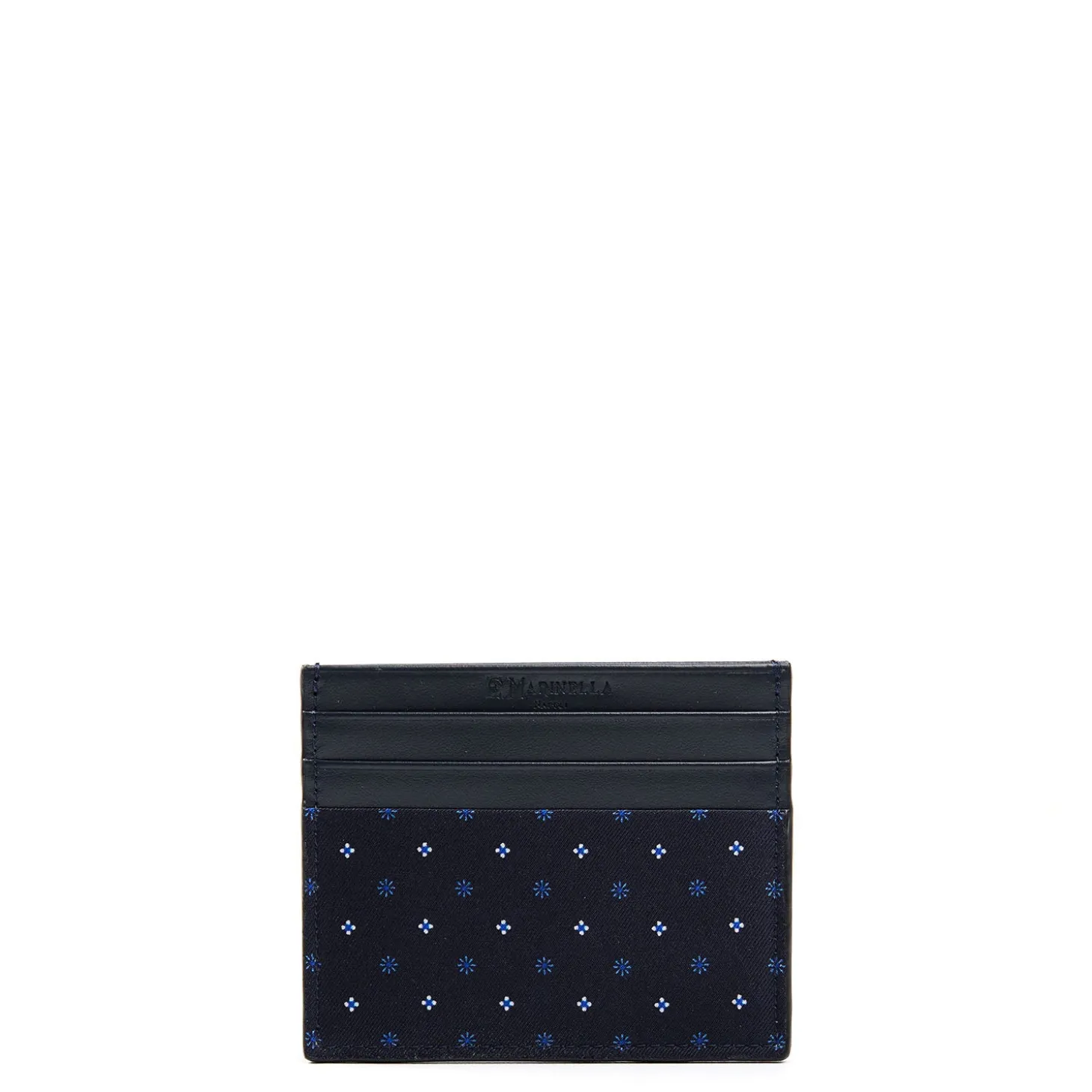 PORTACARTE DI CREDITO SETA E PELLE BLU SCURO 5 scomparti
