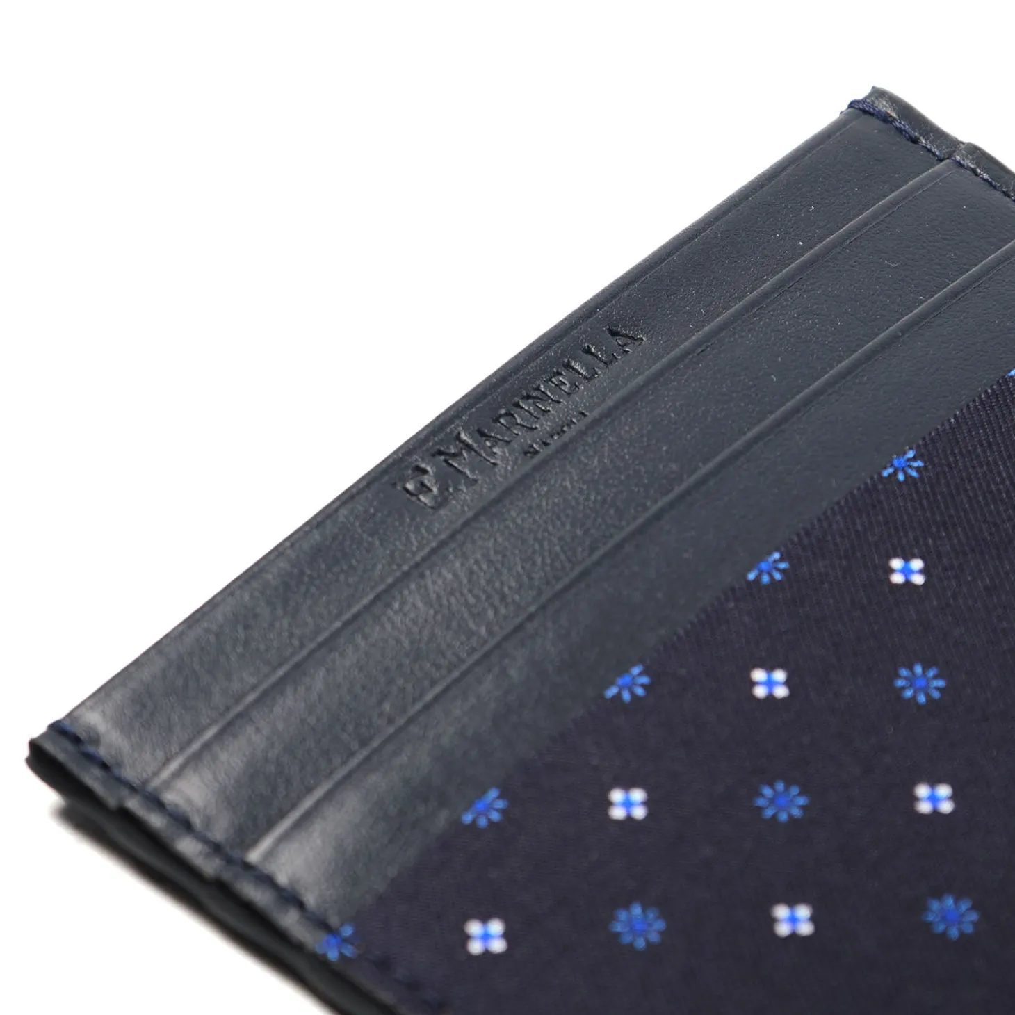 PORTACARTE DI CREDITO SETA E PELLE BLU SCURO 5 scomparti