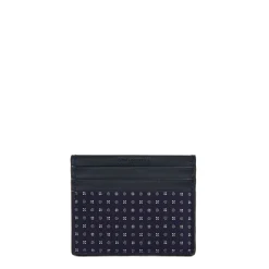 PORTACARTE DI CREDITO SETA E PELLE BLU SCURO 5 scomparti