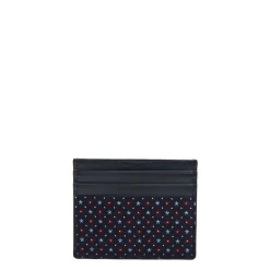 PORTACARTE DI CREDITO SETA E PELLE BLU SCURO 5 scomparti