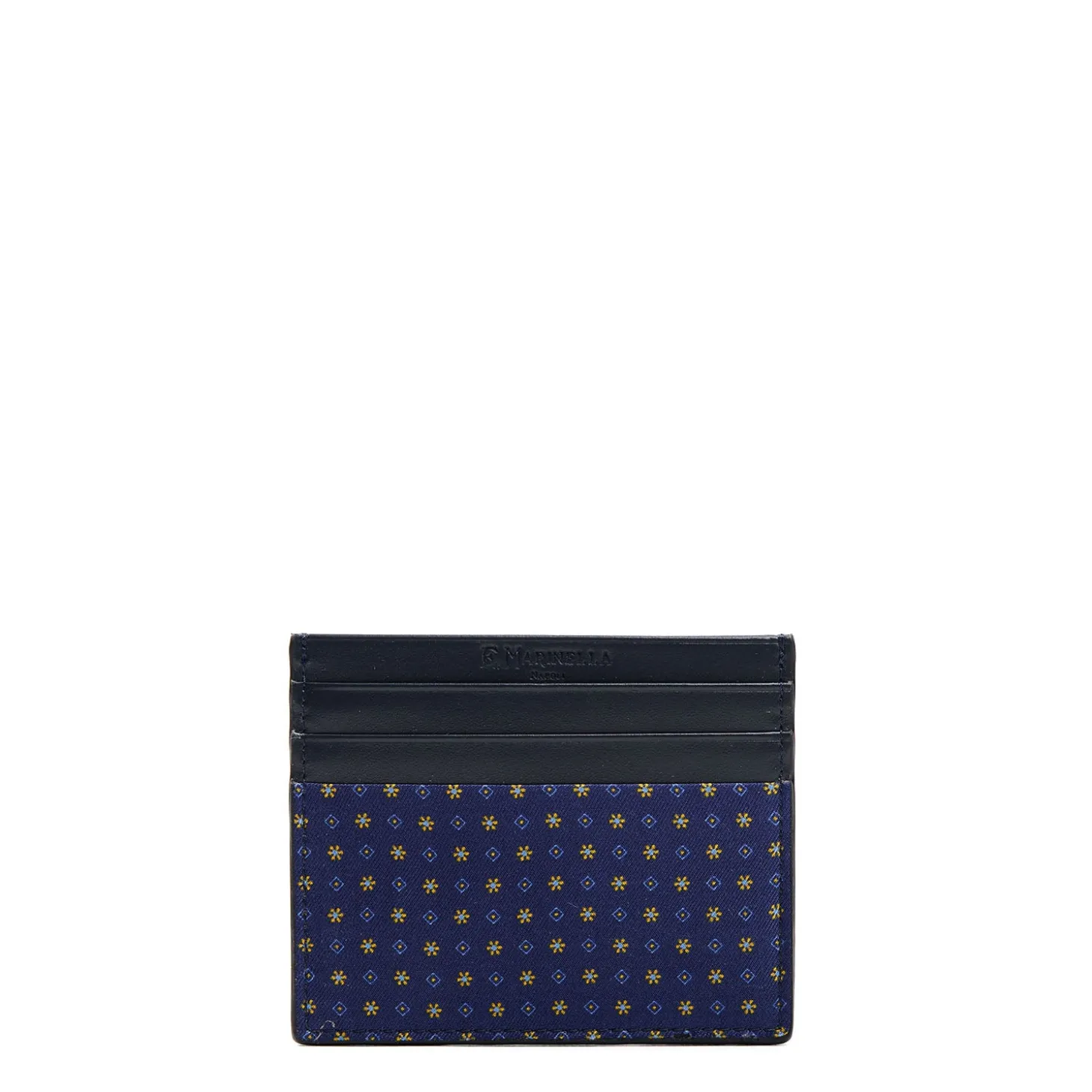 PORTACARTE DI CREDITO SETA E PELLE BLU SCURO 5 scomparti
