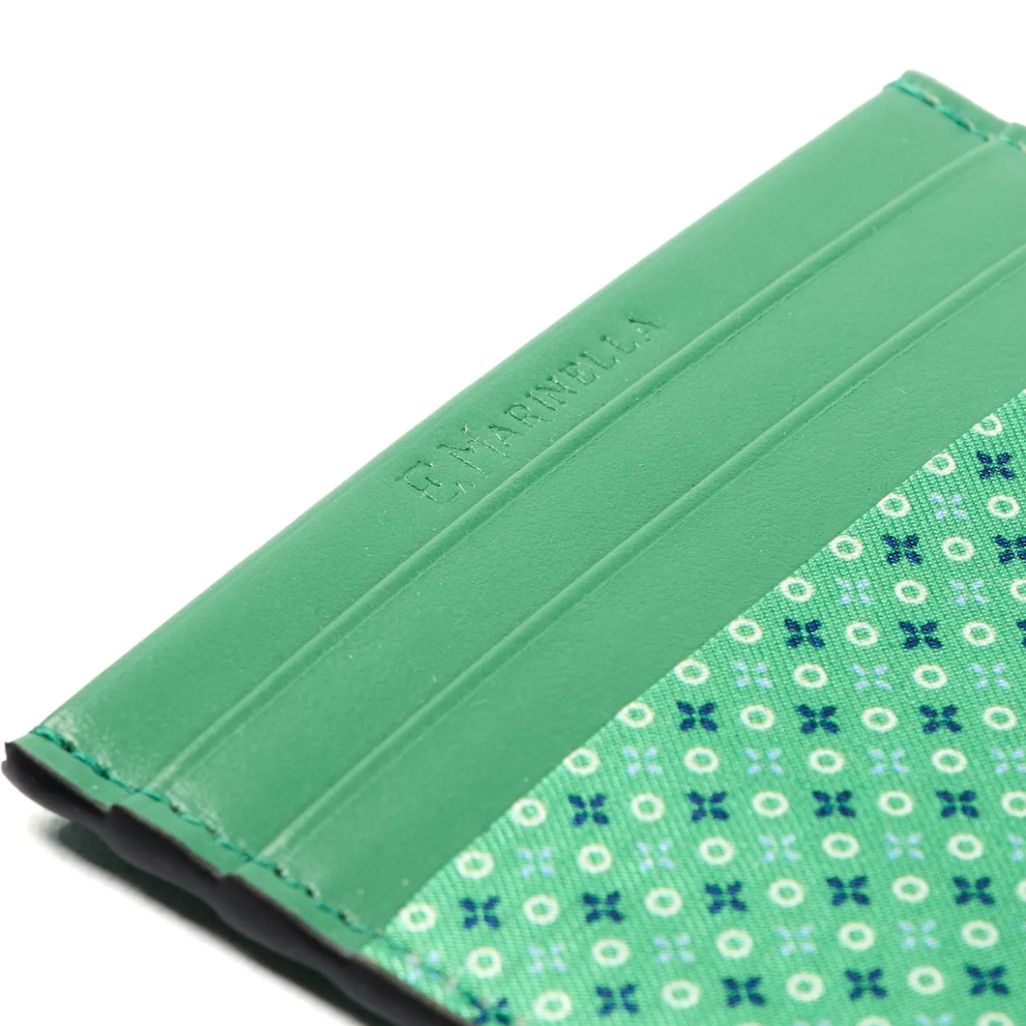 PORTACARTE DI CREDITO SETA E PELLE VERDE CHIARO 5 scomparti
