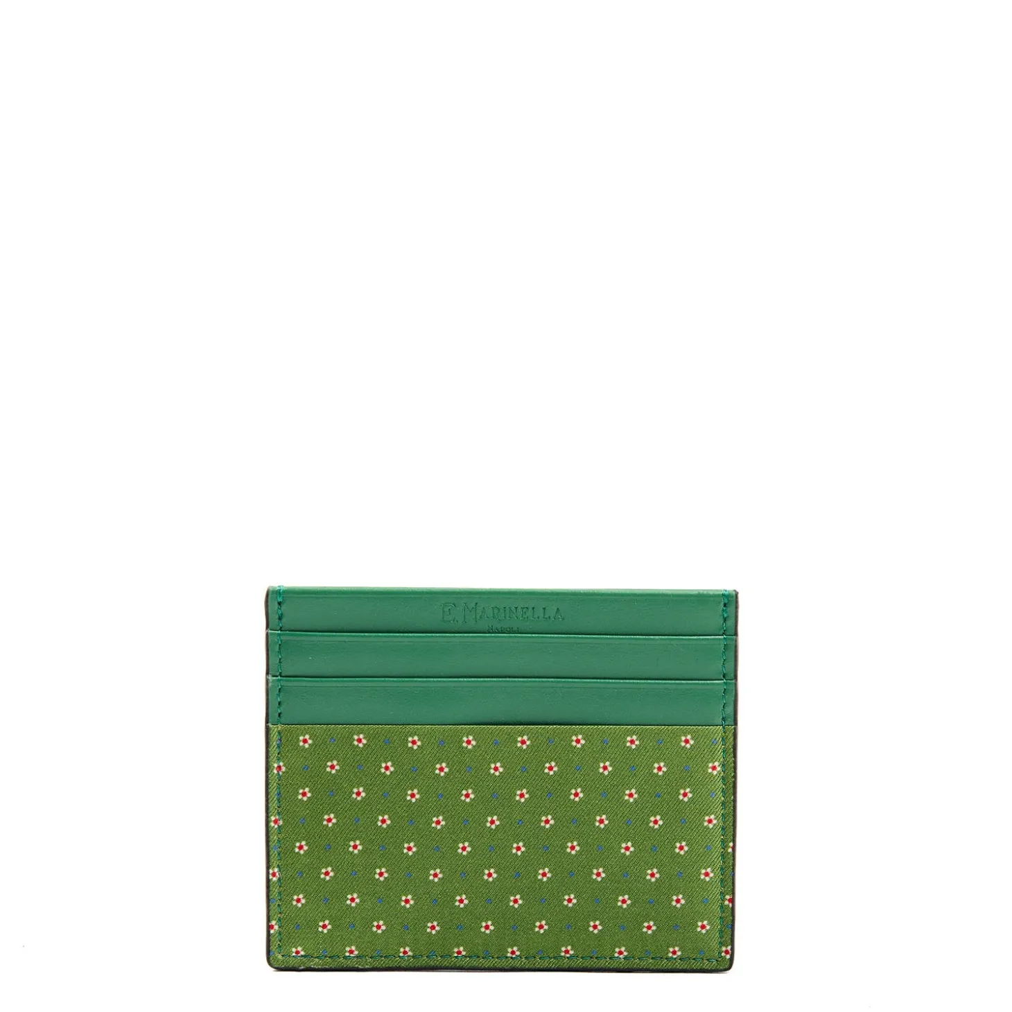 PORTACARTE DI CREDITO SETA E PELLE VERDE CHIARO 5 scomparti