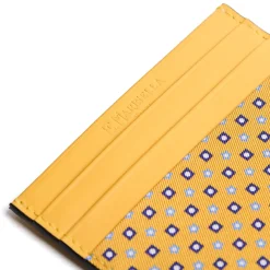 PORTACARTE DI CREDITO SETA E PELLE GIALLO 5 scomparti
