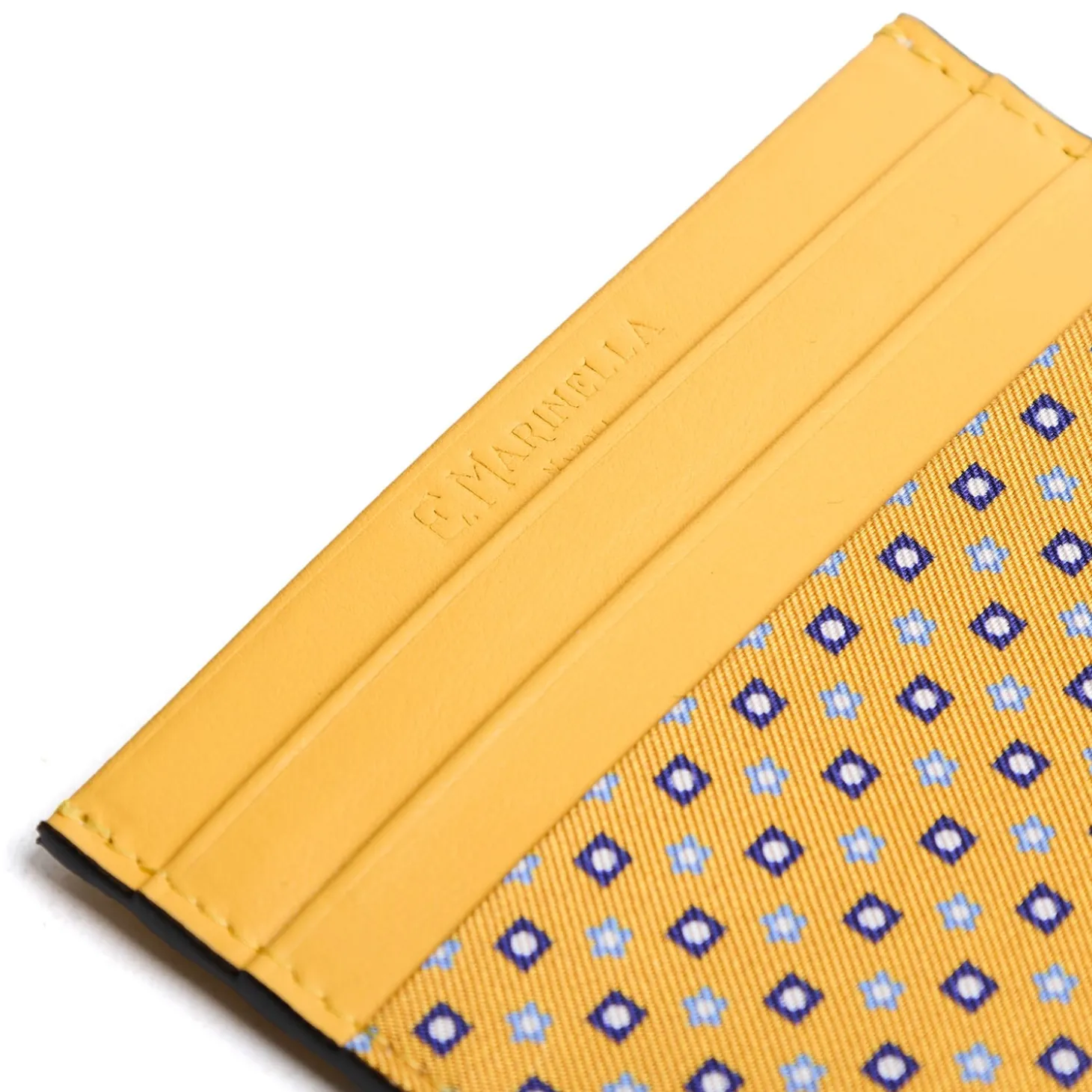 PORTACARTE DI CREDITO SETA E PELLE GIALLO 5 scomparti