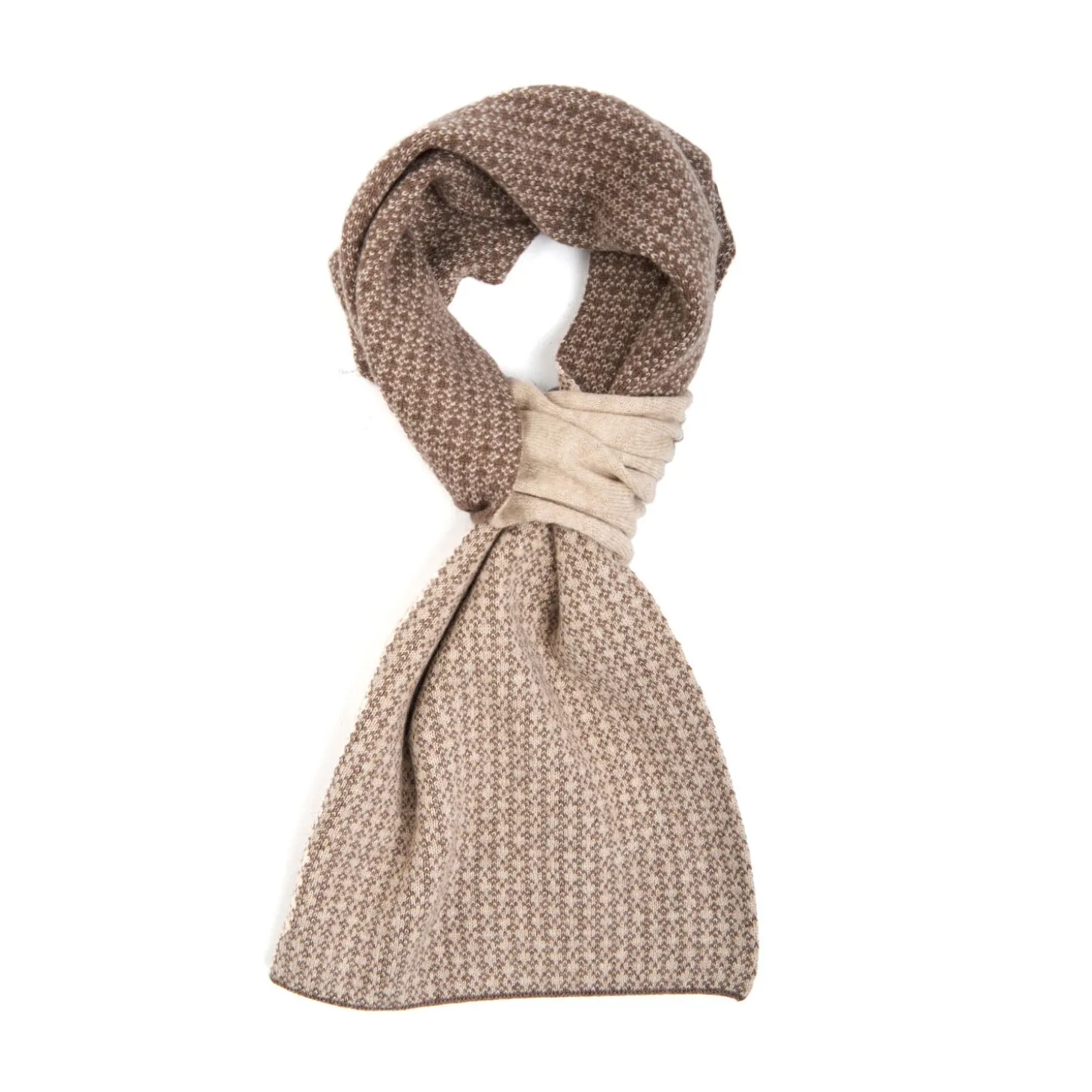 SCALDACOLLO MARRONE SCURO E BEIGE MICROFANTASIA In cashmere