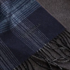 SCIARPA BICOLOR BLU SCURO IN SETA E CASHMERE Check