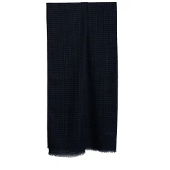SCIARPA BLU SCURO IN LANA E SETA Pied de poule e spigatino