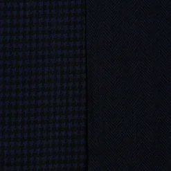 SCIARPA BLU SCURO IN LANA E SETA Pied de poule e spigatino