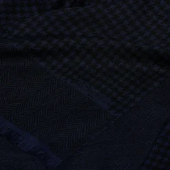 SCIARPA BLU SCURO IN LANA E SETA Pied de poule e spigatino