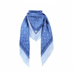 STOLA AZZURRO POLVERE 115 IN LANA, SETA E CASHMERE Fiori d’archivio