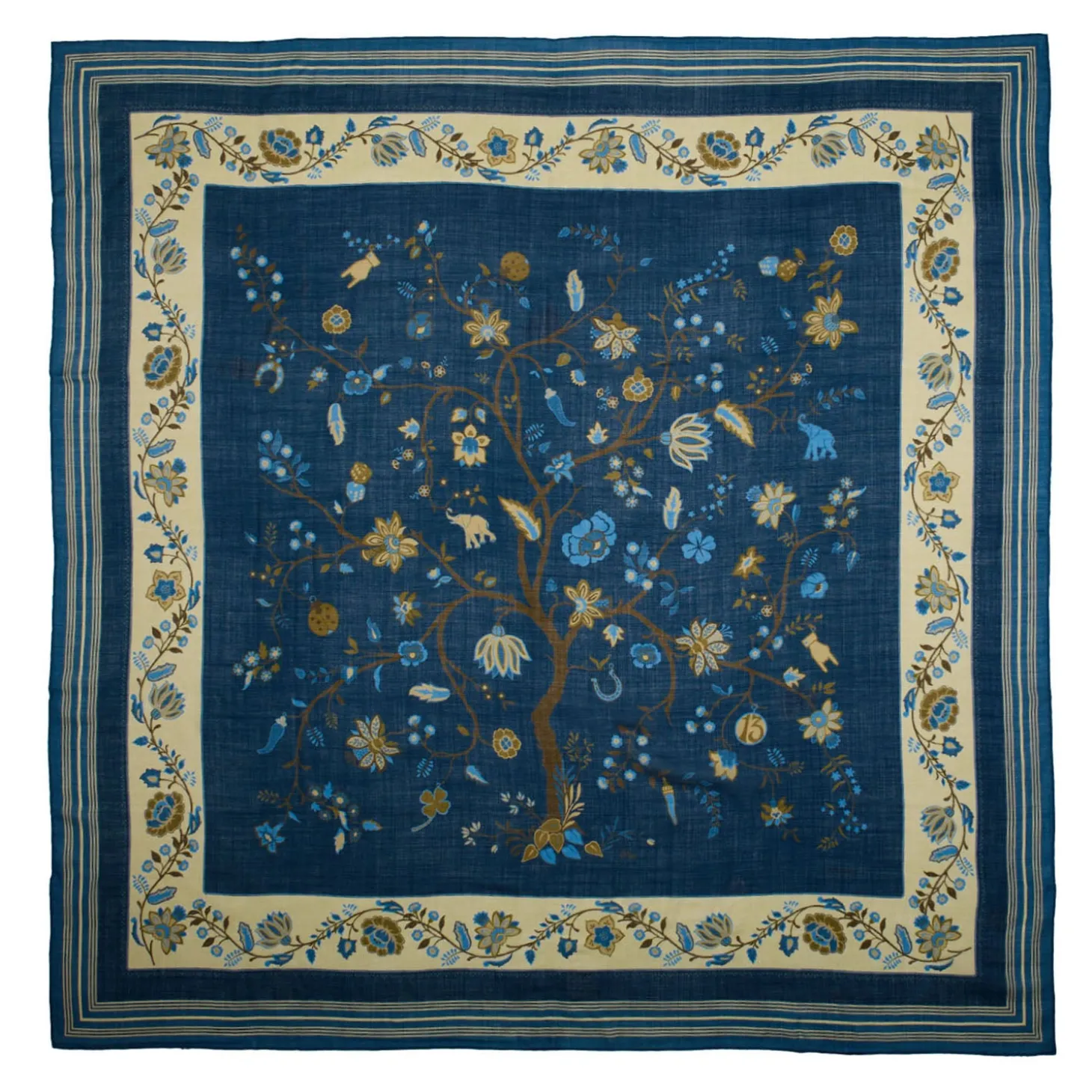 STOLA BLU 140 IN LANA E CASHMERE Albero della vita