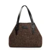 TOTE BAG MARRONE E NERA In lana e pelle martellata