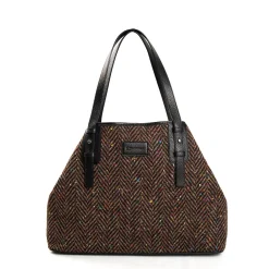 TOTE BAG MARRONE E NERA In lana e pelle martellata