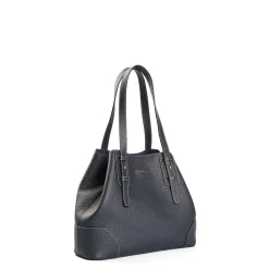 TOTE BAG MIDI BLU SCURO In pelle martellata