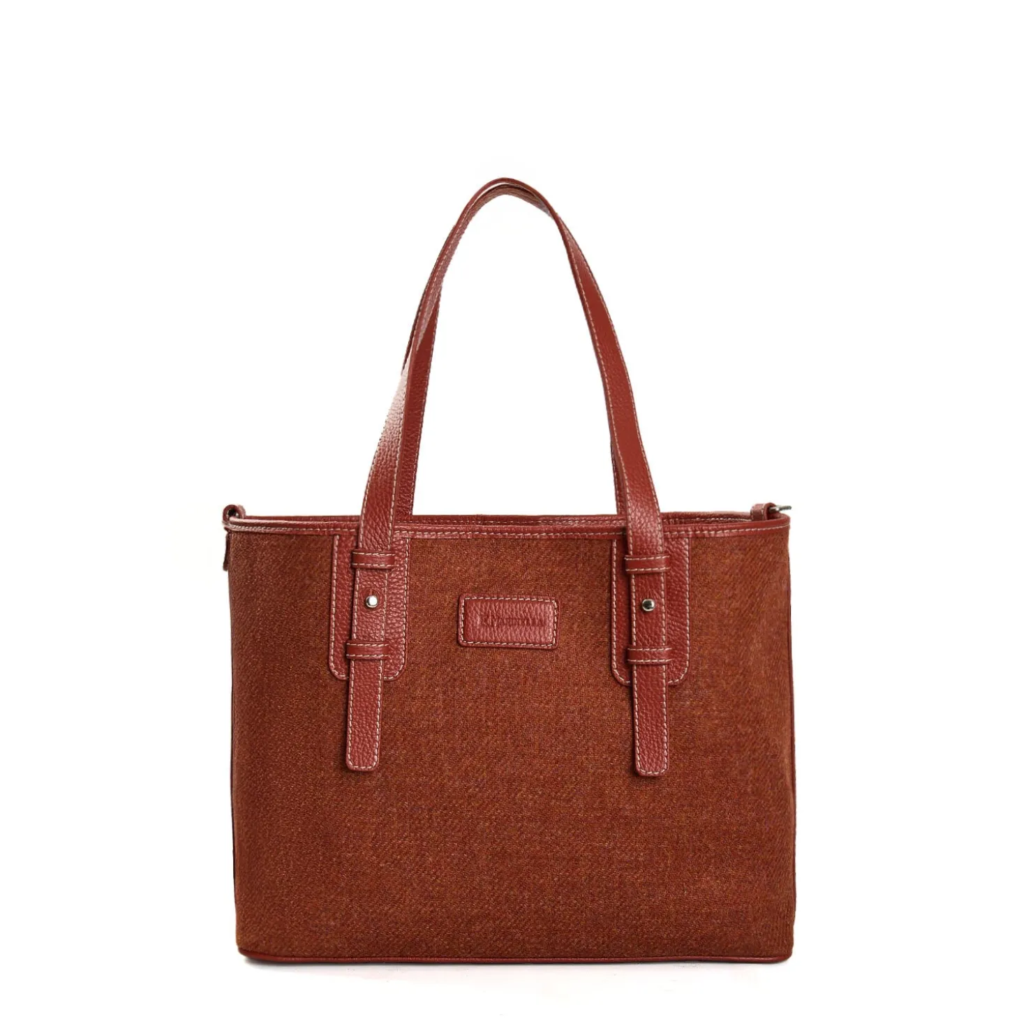 TOTE BAG MIDI MARRONE CHIARO In lana e pelle