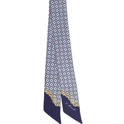 TWILLY IN SETA BLU SCURO Microfantasia fiore